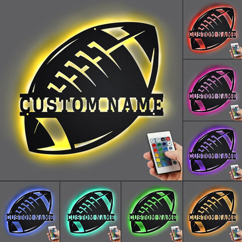 SweetJECCU 16 Personalized Custom Name Football with LED Night Light, Neon Light Wall Sign Colors Changing with Remote