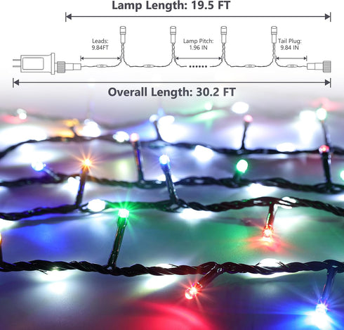 20FT 240LEDs 14 iBaycon Christmas String Lights, Connectable Water Flowing Lights Outdoor Waterproof, Modes Fairy Light