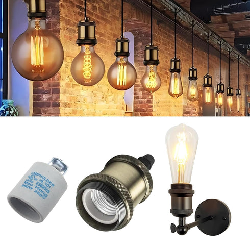 E26 E27 Bulb 12" Bulbs (4pcs) Ceramic Light Socket Standard Medimun Base Screw Lamp Holder Socket with Wire Lead