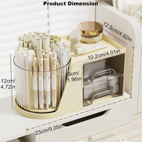 Marte Vanci Desk Organizer, Plastic Makeup Organizer with Drawers, Desktop Stationery Storage Box with Rotating Pen Holder, Multifunctional Desk Accessories Tidy Caddy for Dresser Table Office by Marte Vanci
