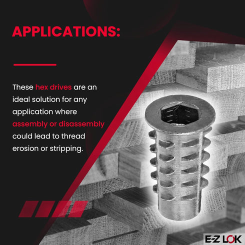 E-Z LOK M6-1.0 Threaded Insert for Soft Wood, Zinc Hex-Flanged, 20 mm Length, Pack of 50