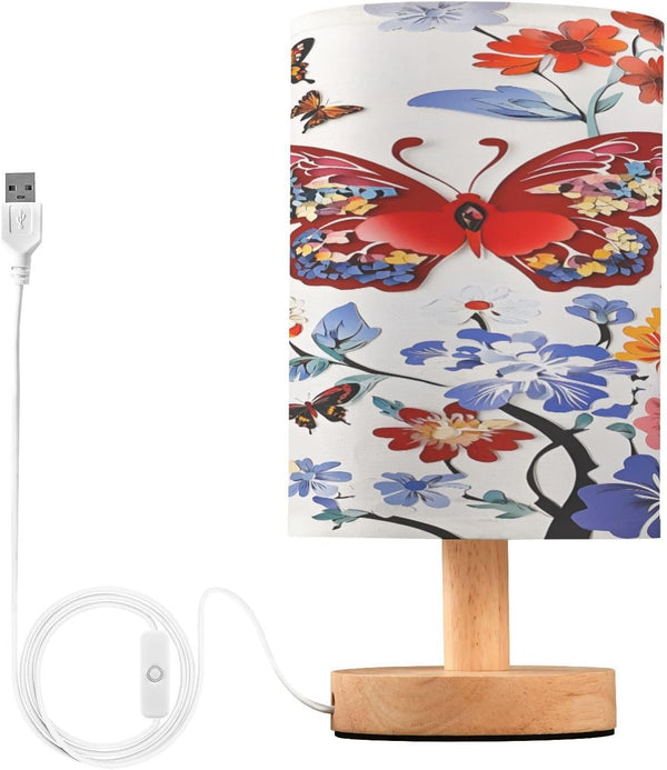 ALAZA Stylish Butterfly Bedside Table Lamp with USB Port for Bedroom Nightstand