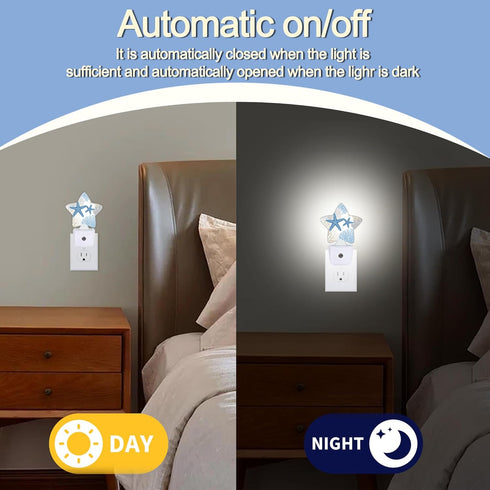 Gift,0.5W Ocean Starfish Coral Night Light,Coastal Beach Plug-in Star Night Lights with Dusk-to-Dawn Sensor
