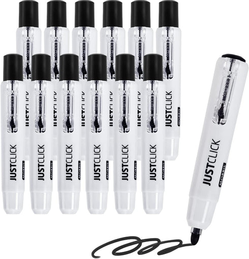 carrotez 12 Count Retractable Dry Erase Markers, Low Odor White Board Markers, Bullet Tip, Thick Barrel, Black