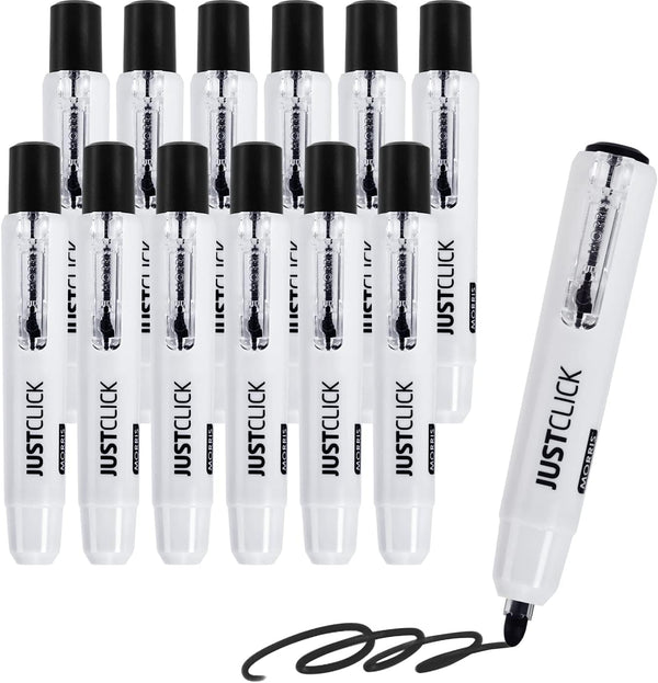 carrotez 12 Count Retractable Dry Erase Markers, Low Odor White Board Markers, Bullet Tip, Thick Barrel, Black