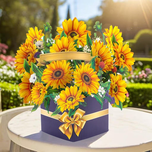 JYHi 3D 10 Inch Pop Up Flower Bouquet Card Greeting Cards Life Size Forever Paper Flower Bouquet Gift with Black Note