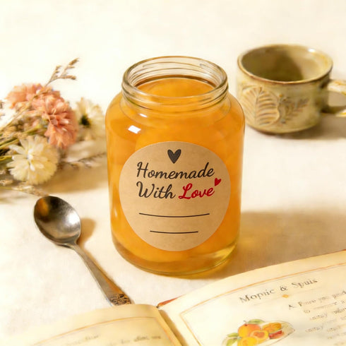Volokitx 600 2" Pcs Homemade with Love Stickers, Round Canning Labels for Mason Jars, Jam, Jelly, Pickles with Lines