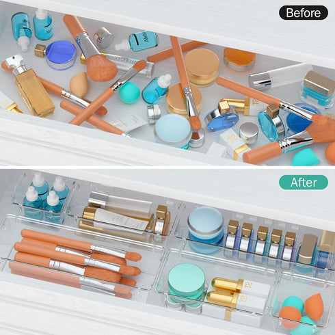 WOWBOX 12 Pack Clear Drawer Organizer Set, Acrylic Storage Trays for Makeup, Utensils, Gadgets, Office