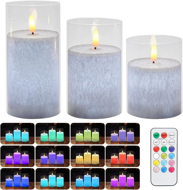 Tzgckui Flickering Flameless LED Candles with Remote,Color Changing Candles Battery Candles with Timer,4''
