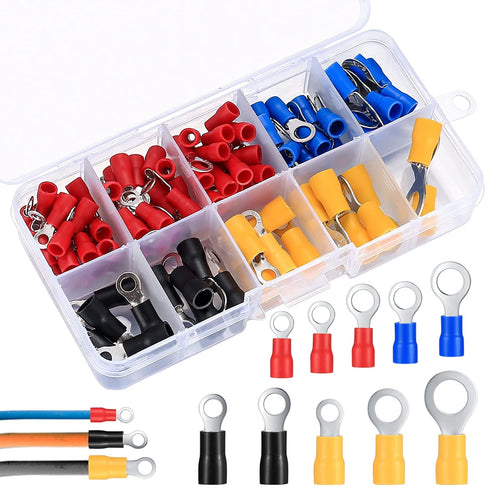 102 Pcs Disconnect Electrical O Ring Crimp Terminals Connectors Assortment Kit for Quick Wiring