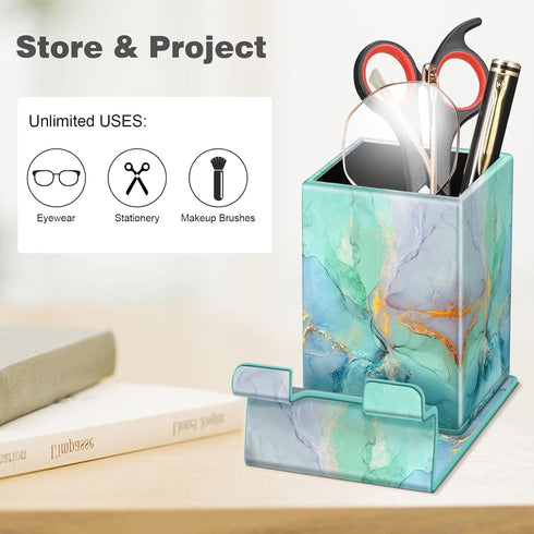 Fintie Pencil Holder with Magnetic Base, Emerald Marble Eyeglasses Stand, Desktop Organizer for Office Supplies