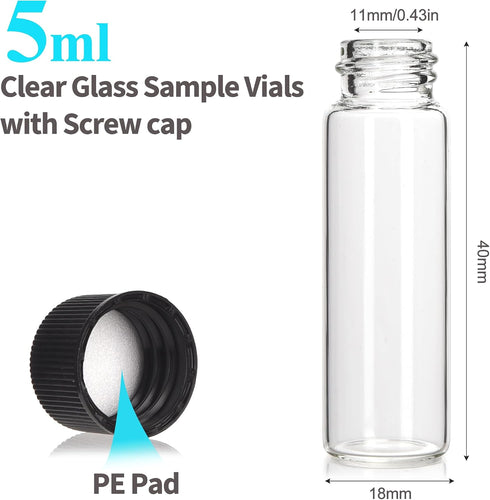 BIGLEE 20-Pack 5ML Clear Glass Vials with Secure Screw Caps