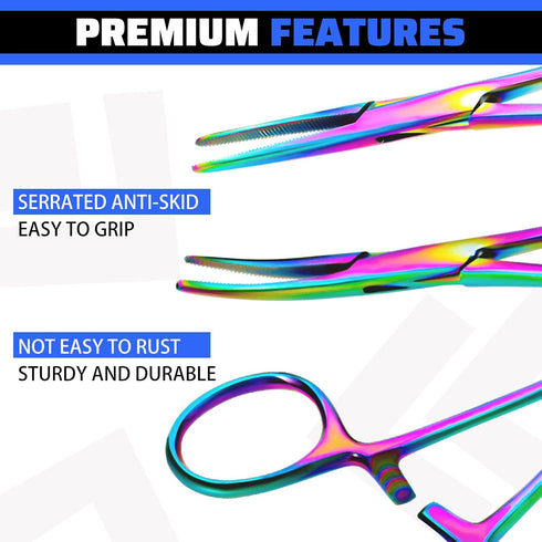 Tweezer(Colorful,2 BBTO Hemostat Curved and Straight Hemostat Forceps Piercing Pliers Forceps, Stainless Steel Straight