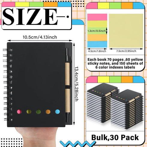 Qilery 30 Pack Lined Spiral Notebook Small Notebook and Pen Set Steno Pads Lined Notebook Black Notebook Small Pocket
