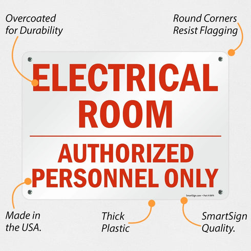 SmartSign U9-1312-NP "Electrical Room - Authorized Personnel Only" Sign, 10" x 14"