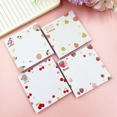 Cute Sticky Notes, 4Pack(320 sheets) Kawaii Sticky Notes 3.1x3.1in Self-Stick Note Pads Colorful Super Sticky Note Pads Unique Cute Fruit Patterns Sticky Notes (4 fruit sticky notes) by LOPURO