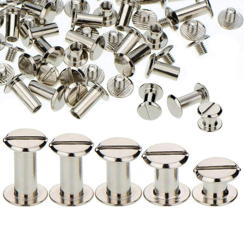 Chicago Screws Binding Screw Leather Screw Nail Rivet Button Solid Belt Tack - Silver M5x1/4 to 11/16 Inches