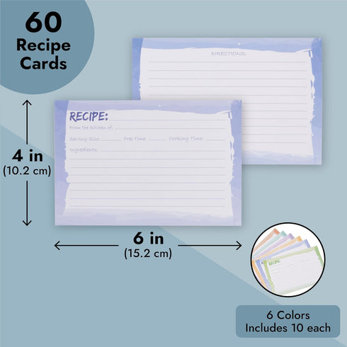 Juvale Double-Sided Recipe Cards, Watercolor Design, 60-Pack for Cooking Organization