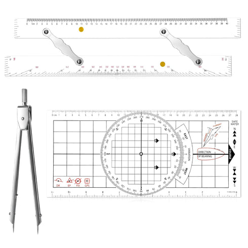 Xosjska 3 Pcs Basic Navigation Set, Include 16 Inch Parallel Ruler with Brass