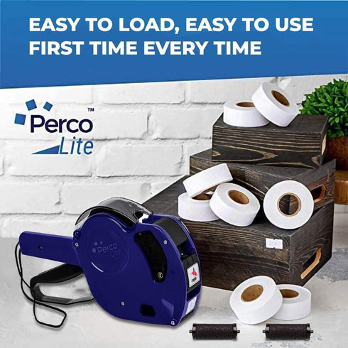 Perco Lite 1 Line Dater Gun with Labels Kit - Includes 5,000 Blank Labels, 2 Ink Rollers, 1 Ink Roll