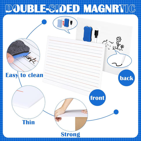 Seajan 12 Pack 9" x 12" Small Magnetic White Board Kit, 12 Mini Double Sided Boards, Dry Erasers, Black Markers