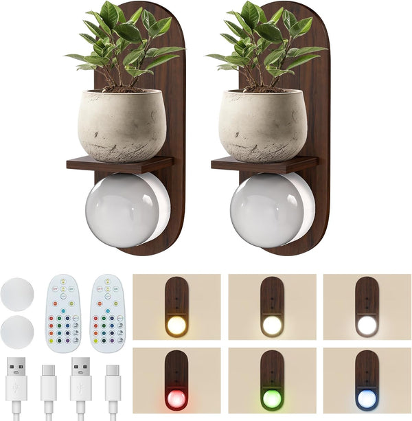 fnmobe Battery Operated Wall Sconce with Shelf Set of 2,Rustic Candle Holder with