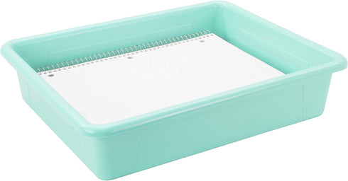 Storex Letter Size Flat Storage Tray – Organizer Bin with Non-Snap Lid, Teal, 5-Pack for Classroom, Office, Home
