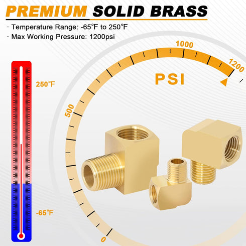 KOOTANS 4pcs 1/4 NPT 90 Degree Barstock Street Elbow Brass Fittings, 1/4" NPT Male to Female Thread