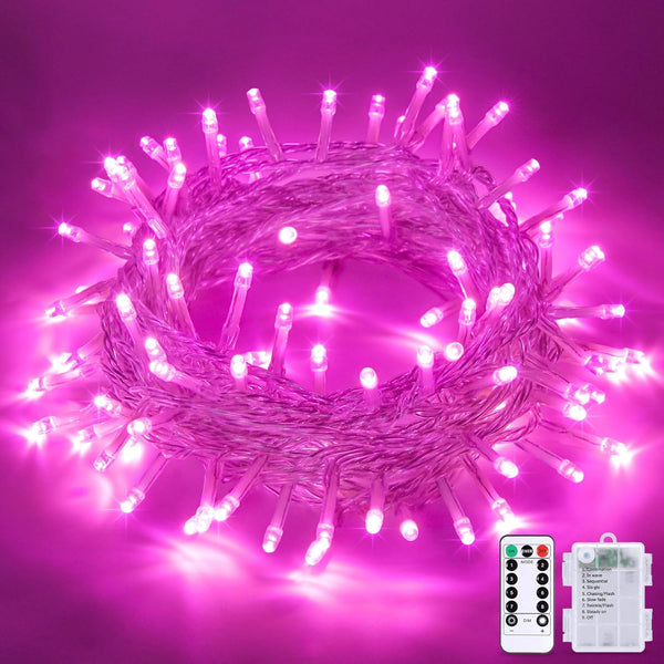 JMEXSUSS 33ft 100 LED Pink Battery Operated Lights with 8 Modes Remote,