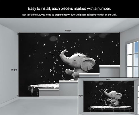 LEPUICI 78.7" 55.1" Cute Baby Elephant Mural Wallpaper, Bathtub Elephant Wall Mural, Photo Print Wallpaper for Kids