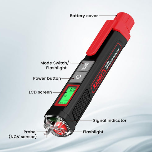 KAIWEETS Voltage Tester, Non-Contact Voltage Tester with Signal Percentage, AC 12V/70V-1000V, LCD Display