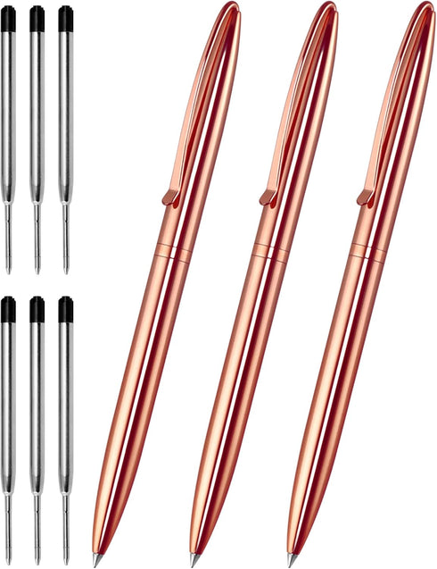 Cambond Guest Pen Set, Stainless Steel Ballpoint Pens for Guest Book, Black Ink (1.0mm), 3 Pens + 6 Refills (Rose Gold)