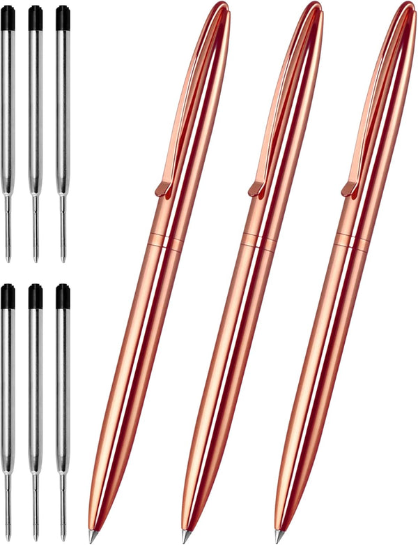 Cambond Guest Pen Set, Stainless Steel Ballpoint Pens for Guest Book, Black Ink (1.0mm), 3 Pens + 6 Refills (Rose Gold)