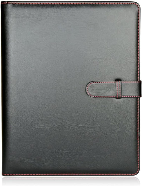 H&S A4 Portfolio Folder with Ring Binder Mechanism, Faux Leather Business Padfolio, Black Conference Organizer