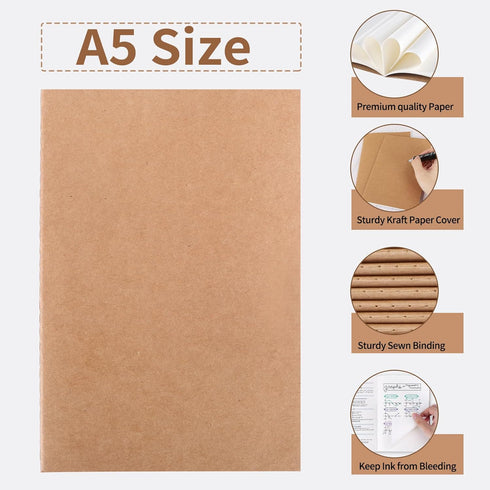 EOOUT 24 Pack Kraft Notebooks - Journals in Bulk for Writing, Blank Paper Sketchbooks, 60 Pages, 8.3x5.5 Inch, A5 Size
