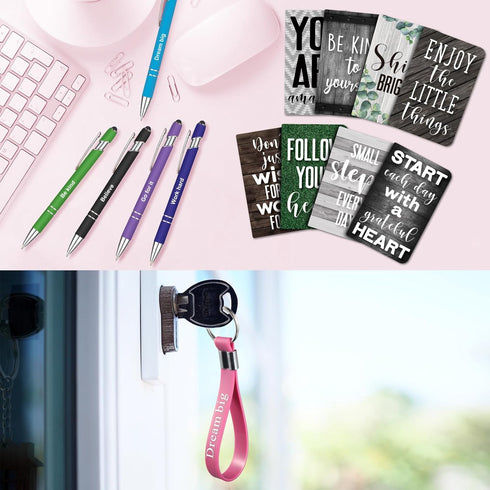 PerKoop 48 Pcs Inspirational Gifts Set, Bulk Motivational Notepads, Ballpoint Pens, Keychains for Teachers and Parties
