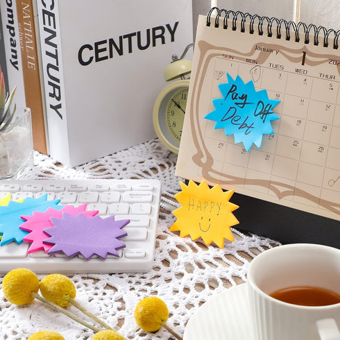 Crtiin Sticky Notes, 1200 Sheets Neon Starburst Shape, Cute Fun Self Adhesive Notes for Classroom Office