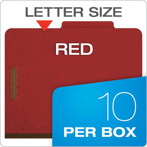 Pendaflex Recycled File Folders, Letter Size, Red (24075R), 2 Dividers, 2" Fasteners, 2/5 Tab Cut, Box of 10