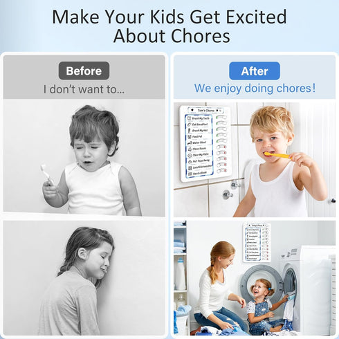Chore Chart for Kids, Dry Erase Chore Board with 10 Sliders, Magnetic Marker, To Do List Checklist for Fridge, 2 Pack
