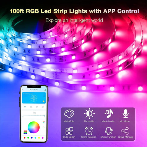 100 DAYBETTER Led Lights for Bedroom ft, Led Strip Lights, Led Light Strips with Remote and App Control, Music Sync RGB