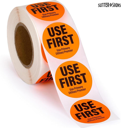 1000 1.5-inch Labels Use First Stickers for Food Service, Wide, Orange by Sutter Signs