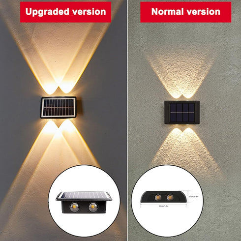 2 Pack, 4 ASLIDECOR Solar Wall Lights Up Down Led Solar Sconce,Waterproof Deck Fence Lighting for House Outdoor Decor