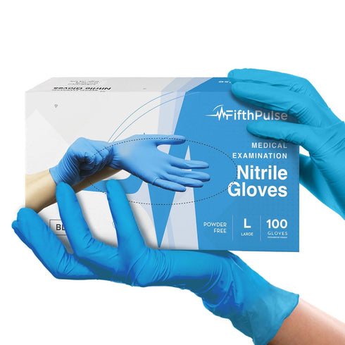 FifthPulse Blue Nitrile Medical Gloves Large, 100 Count - Surgical Grade Latex