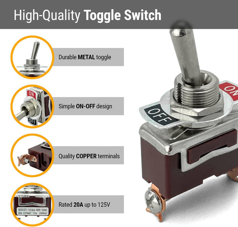 MGI SpeedWare One-Side Momentary Toggle Switches (ON)/Off 5-Pack with Waterproof Boots, 2-Pin SPST