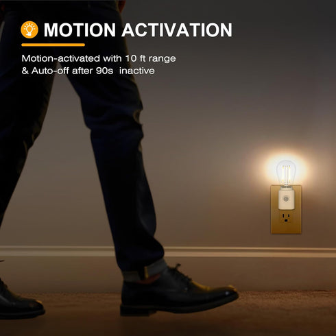1W 2700K, 10-100LM 1-Pack Warm Night Lights Plug into Wall Motion Sensor, LED Night Light, Adjustable Brightness