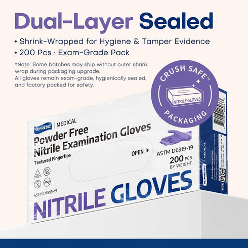 200 Supmedic Medical Soft Max Nitrile Disposable Gloves, Ct Latex-Free Powder-Free Chemo Rated Food Safe Cleaning Exam