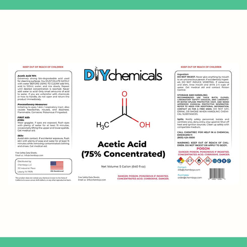 75% Half-Gallon(64 oz) Industrial-Grade Concentration Acetic Acid by DIY Chemicals Multipurpose Concentrated Vinegar