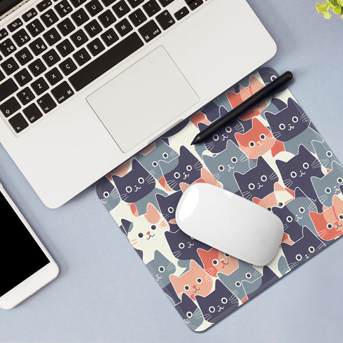 Round Face Cat Mouse Pad, Square Stitched Edge, Premium Washable Cloth, Non-Slip Rubber Base, 9.25x7.75x0.12 inch