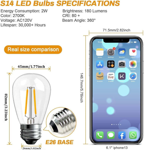 BRIMAX 6 Pack 2W LED Light Bulbs, Plastic LED Filament, 2700K Warm White, E26 Medium Base, Equivalent to 11w/20w/25w,