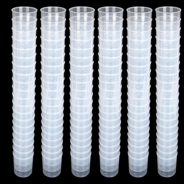 100Pcs 100ML Plastic Graduated Measuring Beaker Set, Clear Liquid Mixing Cups for Epoxy Resin, Lab Use, Tapered Spout